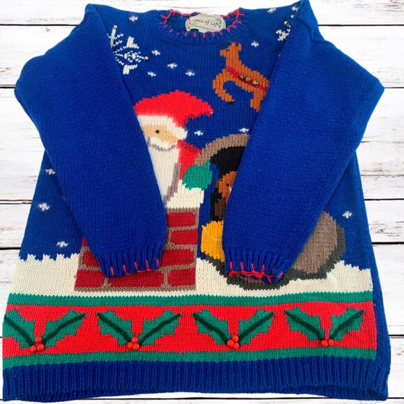 VTG 1995 Spice of Life Knit Santa Claus Sweater Holidays Size M - Picture 4 of 10